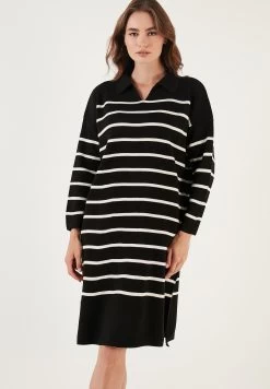 LELA Gebreide Jurk - Black/Light Stone -LELA 0f6771baefd14489b2c3be1ce0c3c406