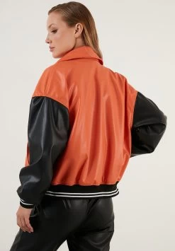 LELA Loose Fit - Imitatieleren Jas - Orange -LELA 13ad34d8ee2f4e189fa555cb1eb12638