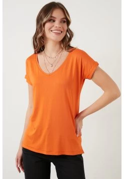 LELA V Neck- T-Shirt Basic - Orange Color