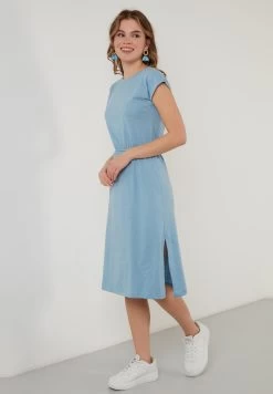 LELA Short Sleeve Midi - Jurk - Baby Blue -LELA 19652dbc5b30413080c80e2d65d91324