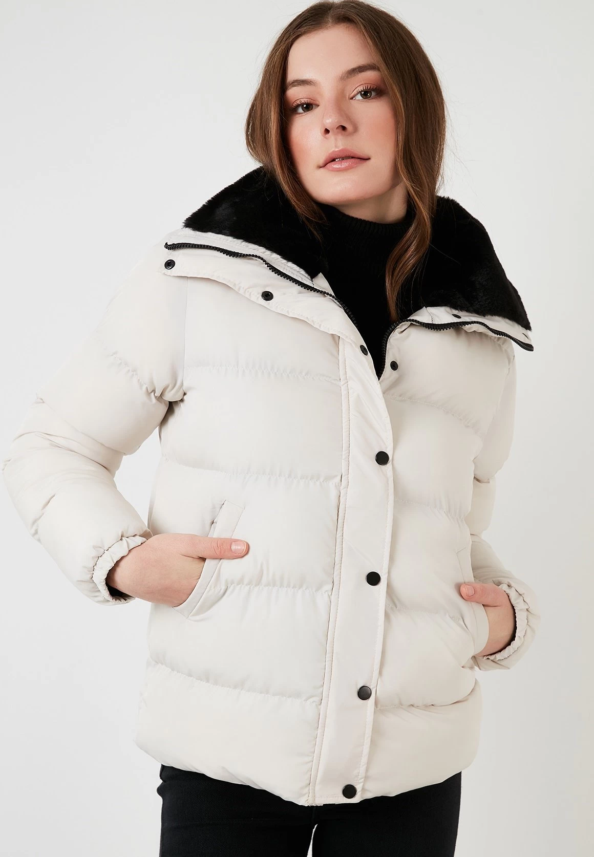 LELA High Collar Inflatable - Winterjas - Stone Colored 1 LELA High Collar Inflatable - Winterjas - Stone Colored