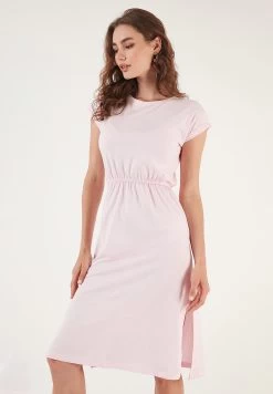 LELA Short Sleeve Midi - Jurk - Light Pink -LELA 1e05be57432546858d791632d9f1cd72