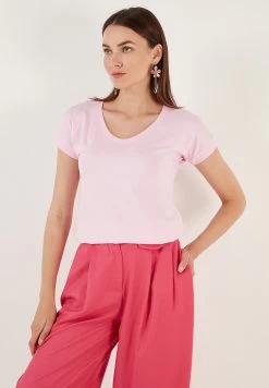 LELA V Neck- T-Shirt Basic - Light Pink