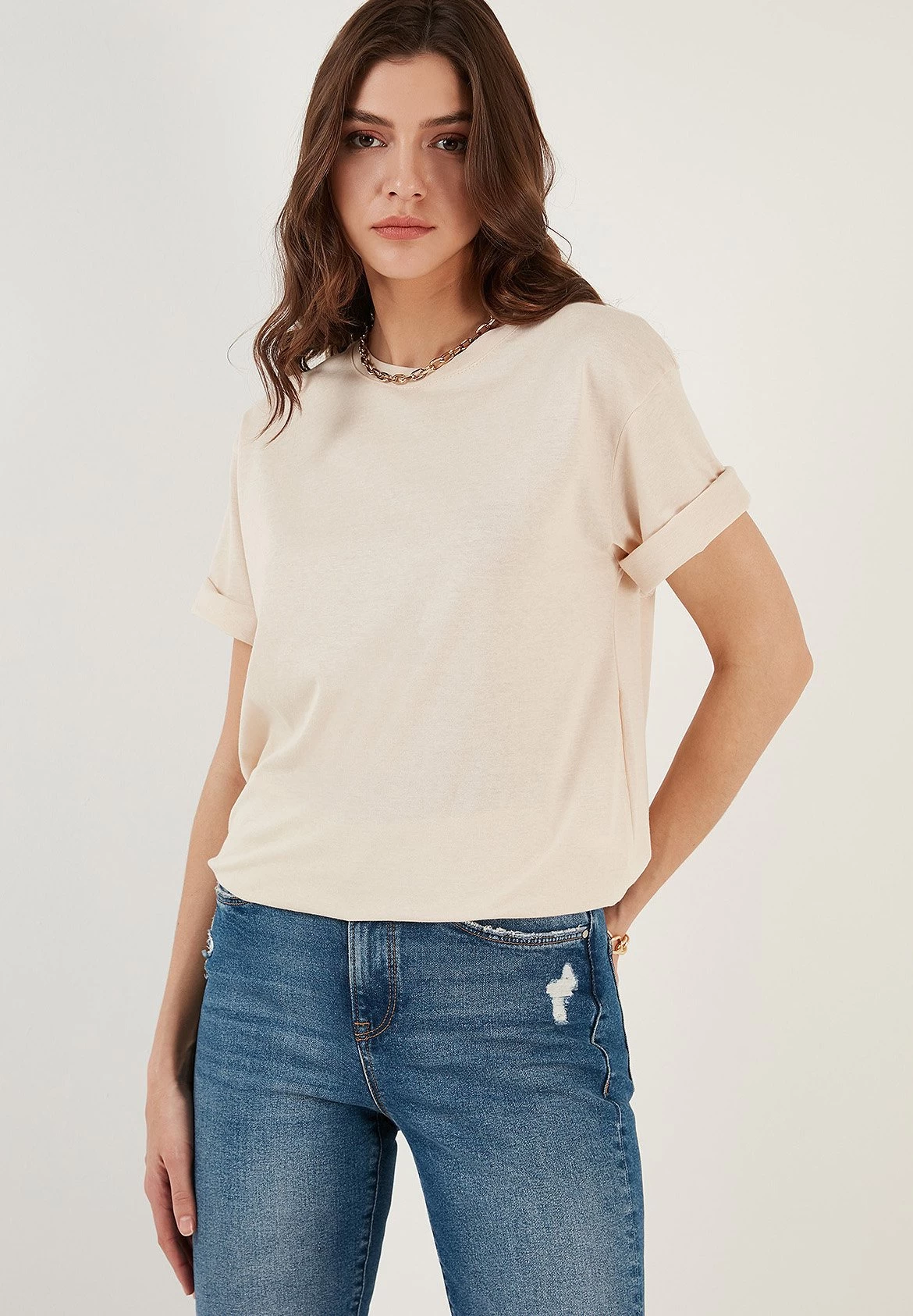 LELA Loose Fit - T-Shirt Basic - Stone 4 LELA Loose Fit - T-Shirt Basic - Stone - Afbeelding 4