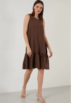 LELA Regular Fit- Jurk - Brown -LELA 2e558e9300bc4281a5340b69d7e44c9e