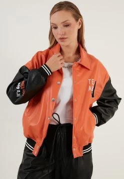 LELA Loose Fit - Imitatieleren Jas - Orange -LELA 3a2d8fd85ff44812b45d0098efa8b41a