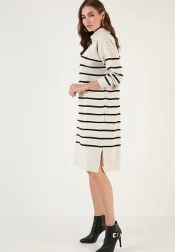 LELA Gebreide Jurk - Cream/Black -LELA 4611812cdad14c7aabb78c49edefdbb9