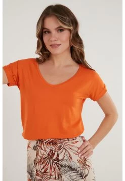 LELA V Neck- T-Shirt Basic - Orange Color -LELA 47e40bb2cc434a85ba1ae1fd6f0cc7ef