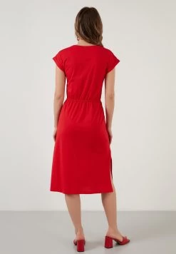 LELA Short Sleeve Midi - Jurk - Red -LELA 4f0019cb5a4f4c6d9644604197de24dd