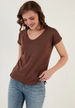 LELA V Neck- T-Shirt Basic - Brown -LELA 5077263d0eb64320a76e93a45aa96de6