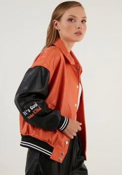 LELA Loose Fit - Imitatieleren Jas - Orange -LELA 535495a96fb341febd078295091cc4d1