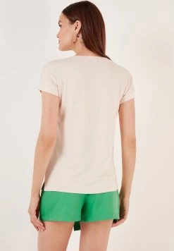 LELA V Neck- T-Shirt Basic - Stone Colored -LELA 5a9a133a0fcb4ed08b59f650c2bd0235