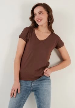 LELA V Neck- T-Shirt Basic - Brown -LELA 5b3ed1d02250420da4370207757313e0