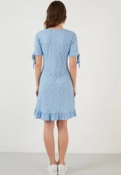 LELA Floral V Neck Ruffle Detail Mini- Jurk - Baby Blue -LELA 62cc863f67e24bcaab8be6c6b9bd12e5