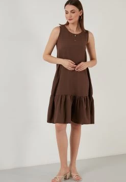 LELA Regular Fit- Jurk - Brown -LELA 717141e54da041b9978e503ec145a433