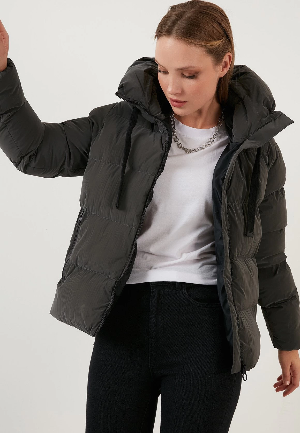 Lela Hooded Puffer Flame - Winterjas - Grey 2 Lela Hooded Puffer Flame - Winterjas - Grey - Afbeelding 2