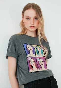 LELA T-Shirt Print - Anthracite Melange -LELA 818f5a3f4bfb47739c3811e9a0ae6a43