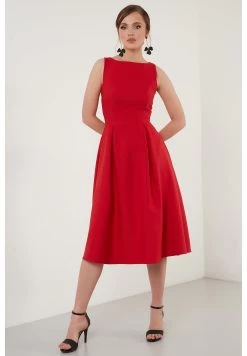 LELA 20 LELA Crew Neck Pleated Midi - Cocktailjurk - Red