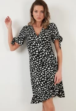 LELA Floral V Neck Ruffle Detail Mini- Jurk - Black-Lepoard -LELA 8a6a085dc7af40cea86b4767ed72796b