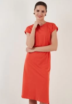 LELA Short Sleeve Midi - Jurk - Brick Red -LELA a104e0761a2f48eab030ed8cc7355f59