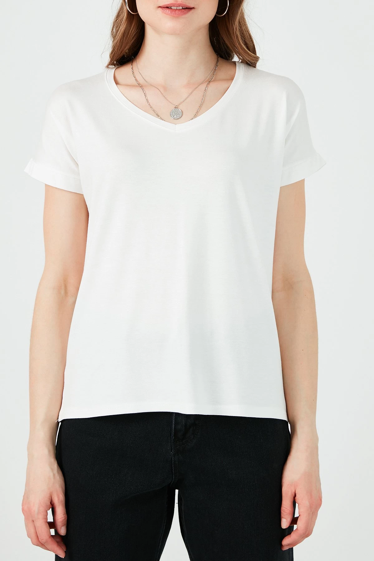 LELA V Neck- T-Shirt Basic - Ecru 5 LELA V Neck- T-Shirt Basic - Ecru - Afbeelding 5