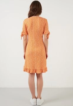 LELA Floral V Neck Ruffle Detail Mini- Jurk - Orange Color -LELA c392a72506e54ecd8bec749e5787e383