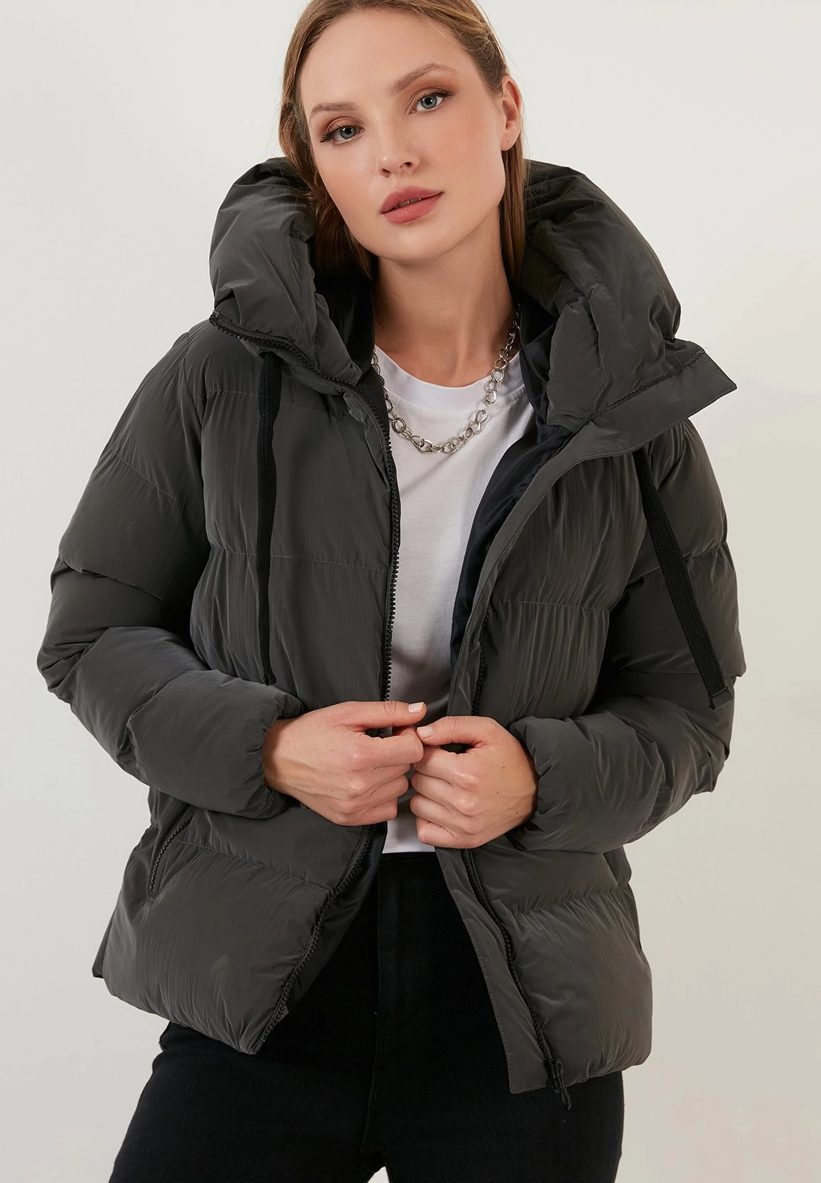 Lela Hooded Puffer Flame - Winterjas - Grey 3 Lela Hooded Puffer Flame - Winterjas - Grey - Afbeelding 3