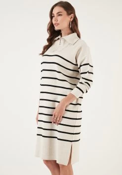 LELA Gebreide Jurk - Cream/Black -LELA d7f95871c2824aabac504b3a0302a54a