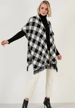 LELA Poncho - Black Ecru -LELA dcaf351312664dabad770edbe0dcd8c2