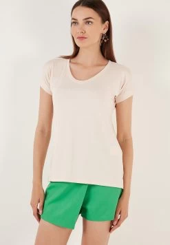 LELA V Neck- T-Shirt Basic - Stone Colored -LELA dea702025c3b4699a6afb715d729403a