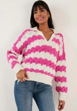 LELA Poloshirt - Ecru/Fuchsia