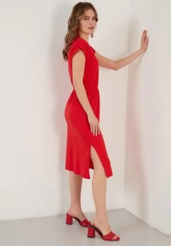 LELA Short Sleeve Midi - Jurk - Red -LELA edaf7247922b4d5ca25328ba1a508f99